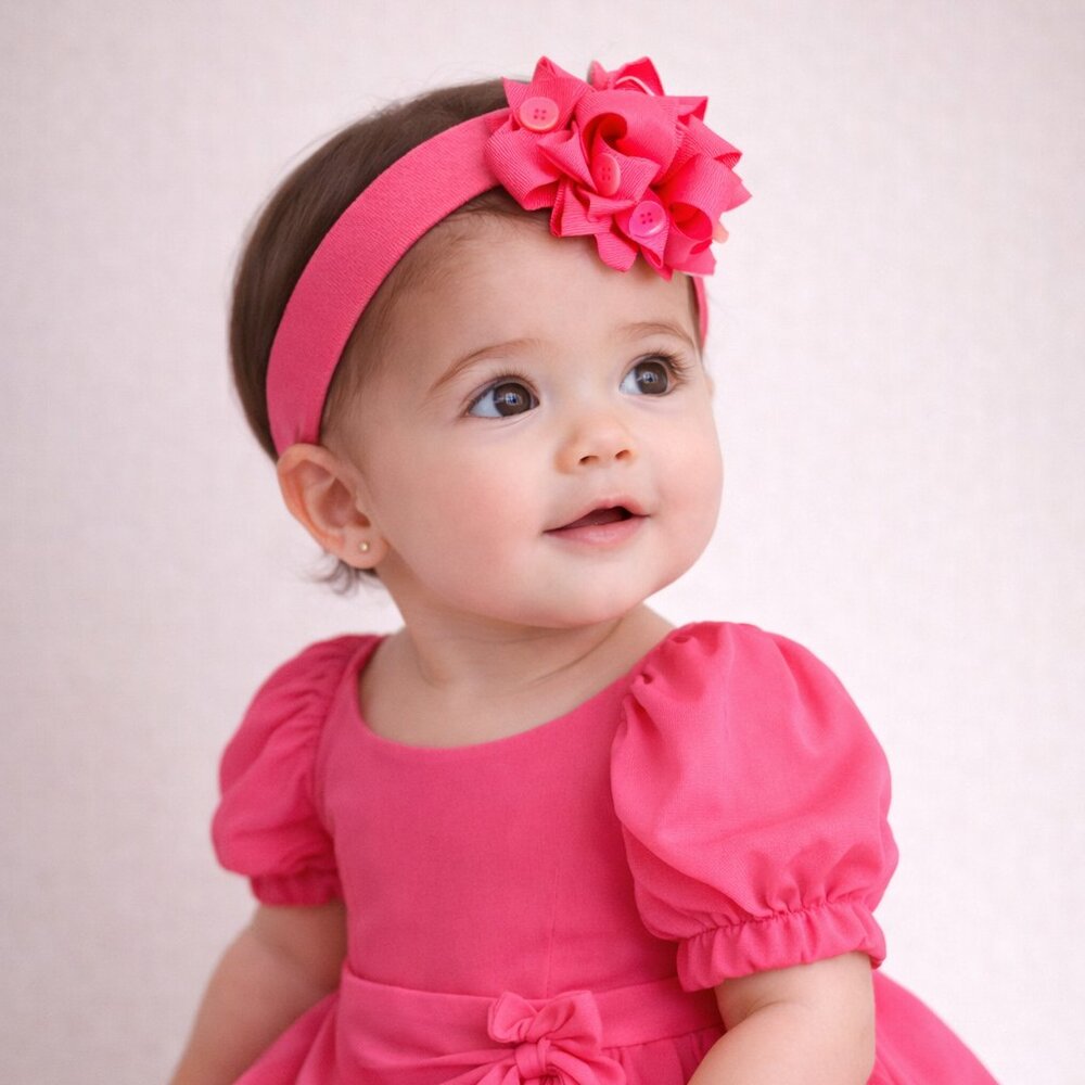 Hand Crafted Custom Design‎ Adorable Boutique Pink Headband w/Buttons  NWOT